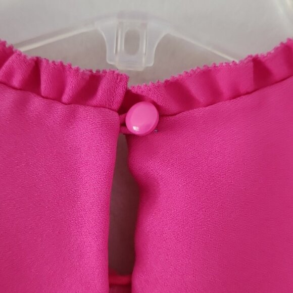 KATE SPADE | Dizzy Pink Ruffle Trim Flare Crepe Short Dress - Picture 4 of 6